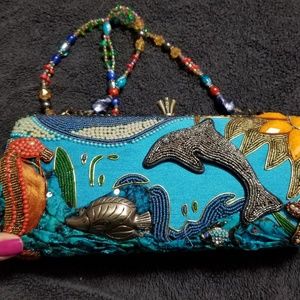 Mary Frances ocean theme clutch with beaded straps